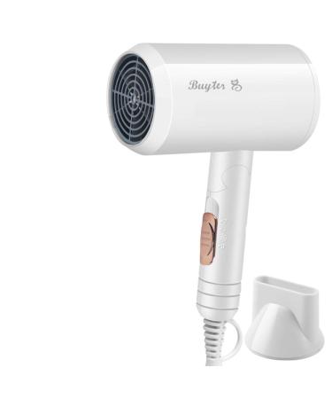 Buyter Blue-Ray Folding Compact Travel Blow Dryer Professional Salon Ionic Low Noise Hair Dryer 3 Heat Settings (White)