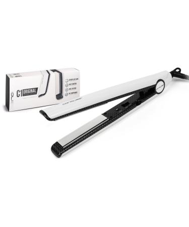 Corioliss C1 Professional Titanium Hair Styling Iron White Carbon Fiber Hair Styler Straightener Curls Flicks 1 Ceramic Plates Negative Ion Anti-Frizz Heat Resistant Pouch Included