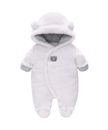 Baby Rompers Baby Winter Snowsuit Boy And Girl One-Piece Suit With Hood Toddler Outerwear Snowsuit Set Thick And Warm White 0-3 Months (Pack of 1)