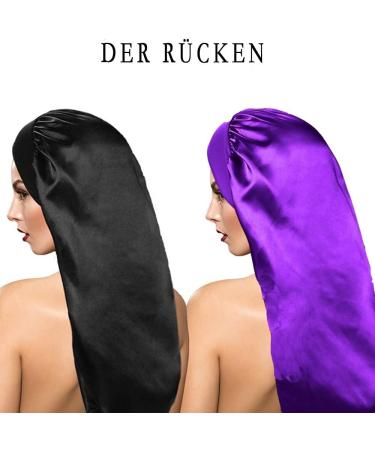 Shop Ladaypoa Long Satin Sleeping Cap - 2 Large Women's Sleep Hats for Long Braids | Extra Large Soft & Convenient Black + Deep Purple - Buy Online on SooperMarket.com