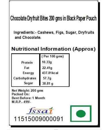 Jaiccha Ghasitaram Bhaidooj Gifts - Chocolate Dryfruit Bites 200 GMS in Black Paper Pouch - Buy Online on SooperMarket.com