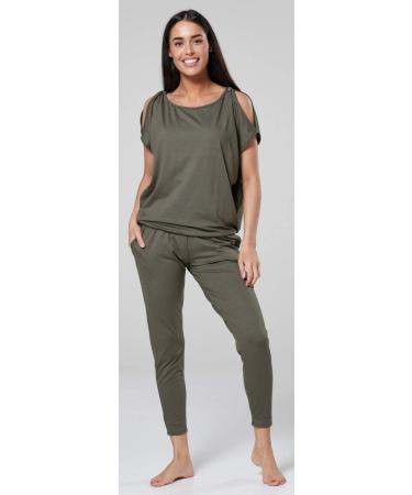 Happy Mama Maternity Breastfeeding Lounge Top Joggers Pyjamas Set - Khaki | Comfortable Nursing Pajamas for Women - Buy Online on SooperMarket.com