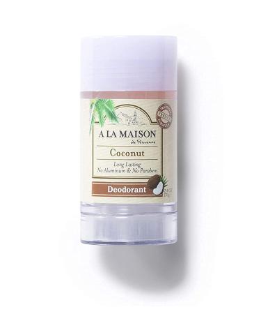 A La Maison de Provence Natural Aluminum-Free Deodorant | Coconut Scent | Traditional French Milled Formula | Long Lasting Safe and Effective | Free of SLS, Parabens and Sulfates (1 Pack)