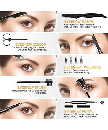 Holesto 8-Piece Eyebrow Tweezers Set - Precision Plucking Tools with Eyebrow Pencil Brush Scissors & Case - Perfect for Flawless Brows - Buy Online on SooperMarket.com