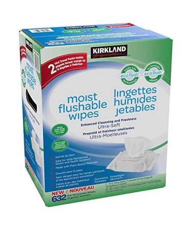 Kirkland Signature Kirkland signature moist flushable wipes 632 wipes, 632 count, White 632 Count (Pack of 1)