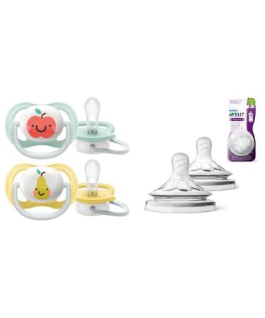Philips Avent Schnuller Ultra Air 0 to 6 months jaw-friendly and BPA-free 2 pieces with sterilization and transport box SCF080/17 & Avent Natural Sauger (model SCF042/27)