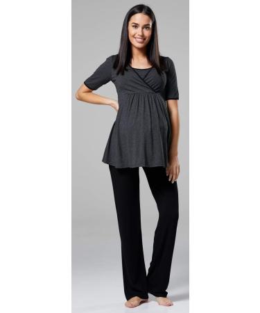 Happy Mama Maternity Nursing 3 Piece Nightwear Set - Graphite Melange & Black - Buy Online on SooperMarket.com
