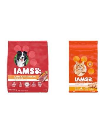 IAMS Proactive Health Minichunks Dog Food Dry Adult Lamb & Rice Recipe 13.6kg (30LB) Bag & Proactive Health Healthy Adult Dry Cat Food with Chicken 7.26kg Bag 13.6 kg (Pack of 1) Dog Food + PET_FOOD