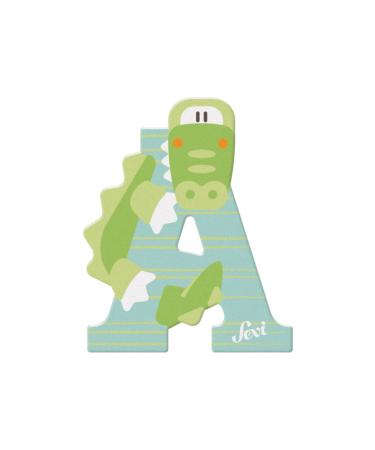 Sevi 83001 Tier wooden letter A - Alligator door letters for children's room ABC learning toys made of wood educational toys for children from 3 years letters sorted pink / yellow / blue