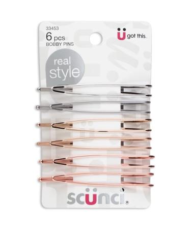 scunci bobby pins Silver Gold and Bronze Colors 6 pcs (2 packs 12 total pcs) 33453