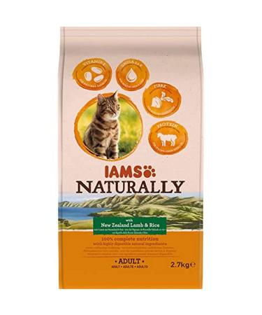 IAMS Naturally Complete Dry Cat Food for Adult 1+ Cats with Lamb and Rice 2.7 kg 2.7 kg (Pack of 1) New Zealand Lamb & Rice