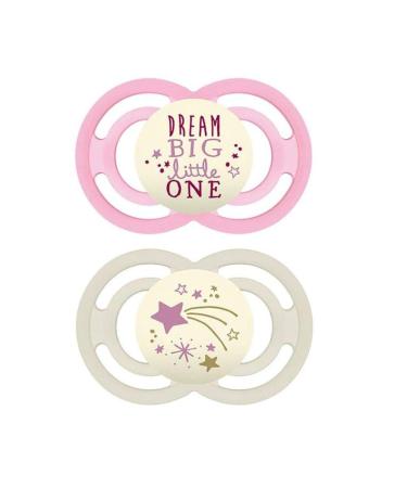 MAM Perfect Night Baby Pacifier  Patented Nipple  Glows in the Dark  6-16 Months  Girl  2 Count (Pack of 1)