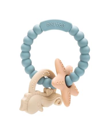 Cldy bite ring for babies baby biting toys bite ring key baby marine bracelet bite ring bite ring made of silicone bpa-free stimulating and massaging wound gums from 3 months of ocean blue