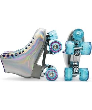 FoxySkate Roller Skates Women  Double Row & 4 Wheels Shiny Roller Skates for Women and Men  Adjustable  Indoor and Outdoor Roller Skates for Girls  7-10 US HOLOGRAPHIC 9 - Buy Online on SooperMarket.com