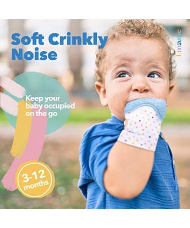 Liname 2 Pack Teething Mitten with Soothing Toy - Crinkle Sound and Textured Silicone - Blue - Buy Online on SooperMarket.com