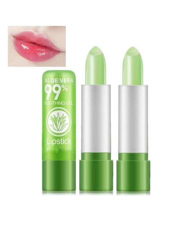 1/2PCs Aloe Vera Lipstick Long Lasting Nutritouus Soothing Lip Balm Lips Moisturizing Magic Temperature Color Change Lipstick Lip Care (2PCs)