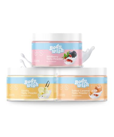 Bodywish - Mixed Tasty Powder - low -calorie taste powder |Natural taste - sugar substitute nutrition |3 x 150gr - Mixed aroma mixed 3 x 150 gr (vanilla - Salted Caramel - Wildberry)