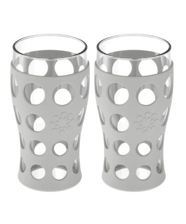 Lifefactory 20-Ounce BPA-Free Indoor/Outdoor Protective Silicone Sleeve Beverage Glass 2-Pack Stone Gray 2-Pack Stone Gray