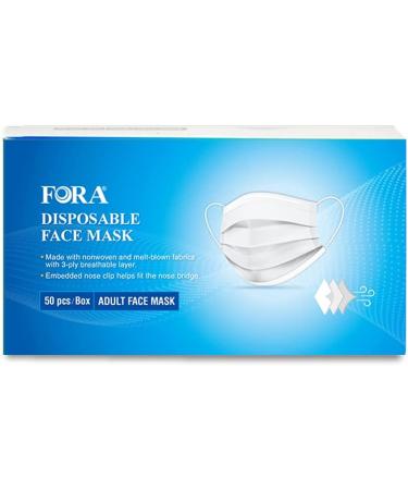 FORA Disposable Face Masks - Soft, Breathable 3-ply Protective PPE Masks for Adults - Nose Clip & Elastic Earloop - 50pcs - Buy Online on SooperMarket.com