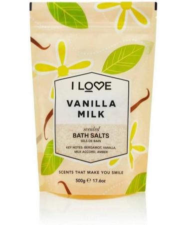 I Love Vanilla Milk Scented Bath Salts - 99% Naturally Derived Vegan-Friendly Silky Smooth Skin - 500g - Buy Online on SooperMarket.com