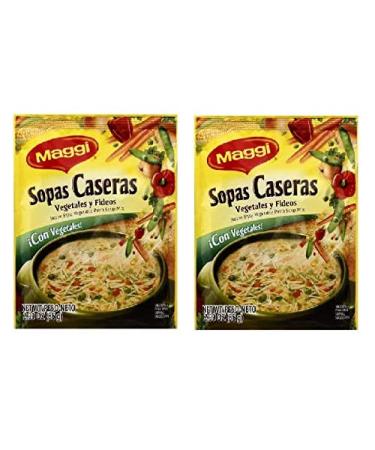 MAGGI Sopas Caseras Vegetales y Fideos 2 PACK 85 gr. c/u | Home Style Vegetable Pasta Soup Mix 2 PACK 2.99 oz. each.