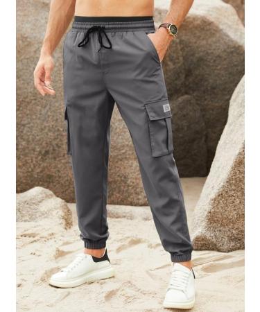Elegancity Men's Cargo Pants | Casual Jogger Work Trousers with Drawstring | Regular Fit Sweatpants Sports Bottoms | Pockets (Size 38-46) - Gray - Buy Online on SooperMarket.com