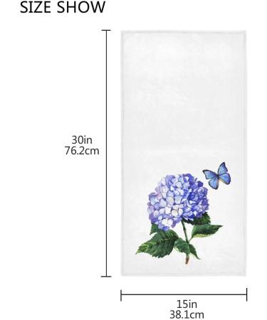 Blue Hydrangea Butterfly Hand Towels - 16x30 Spring Summer Watercolor Floral Towel for Bathroom, Kitchen, Gym, and Spa - Buy Online on SooperMarket.com