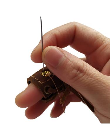 XTBOCA  Genuine Leather Coin Thimble  Finger Protector  Thimble for Hand Sewing  Sewing Leather  Quilting Embroidery  DIY Sewing Tools Handmade Crazy Horse Leather(2 Pcs)