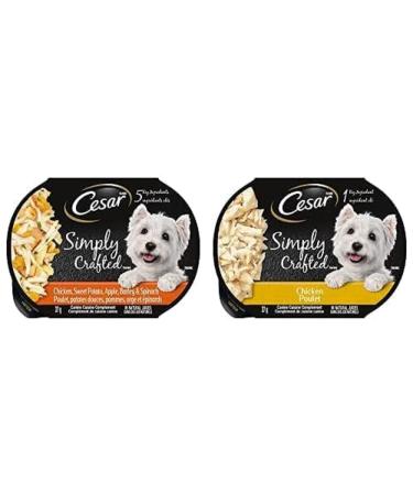 CESAR Simply Crafted Wet Dog Food Chicken Sweet Potato Apple Barley & Spinach 37g Pack of 10 and Crafted Wet Dog Food Chicken Flavour 37g Pack of 10