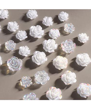 3D White Aurora Camellia Nail Charms - 90Pcs Elegant Wedding Nail Art Jewelry for DIY Decorations - Buy Online on SooperMarket.com