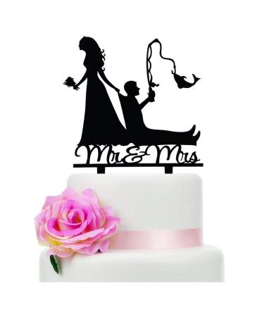 TzTwodcaz Fishing Wedding Cake Topper Funny Mr&Mrs Cake Topper Gift for a Wedding/Bridal Shower/Anniversary Party (Fishing)