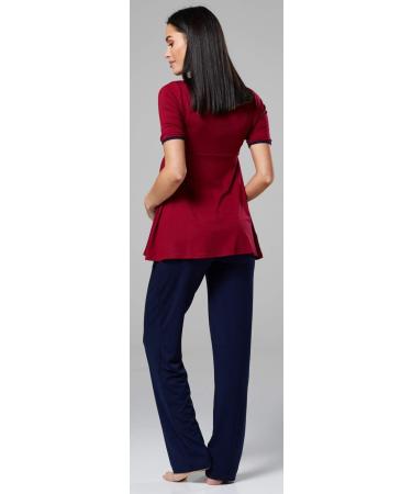 Happy Mama Women's Maternity Nursing 3pcs Nightwear Set - Crimson & Navy - Buy Online on SooperMarket.com