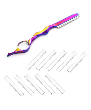 11Pcs Hair Styling Thinning Razor Set 1 pcs Hair Styling Razor Hair Thinning Comb Hair Texturizing Cutting Razor and 10pcs Replacement Stainless Steel Razors Blades for Salon Home Use (Color)
