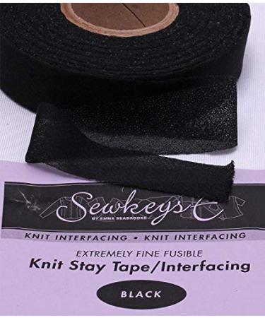 Black - 1 Fusible Knit Stay Tape - 1 X 25 Yards SewkeysE Extremely Fine Knit Interfacing Sold by The 25 Yard Roll (KST1-BL) M494.02