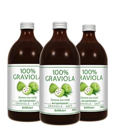 3 x 100% Soursop Juice - Unfiltered & Vegan 3 x 500ml. Made of 100% Soursop-Pulp. Guanabana. Corossol. Graviola.