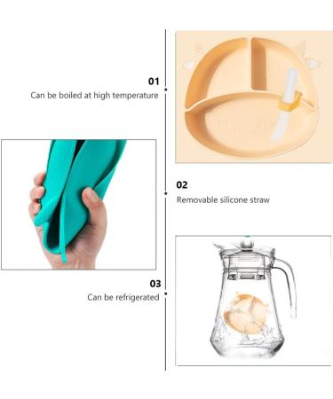 Non-Slip Silicone Baby Suction Plate Set with Divided Placemat - Green | Includes Bendable Fork & Spoon | Toddler Feeding Plate for Self Feeding Training - Buy Online on SooperMarket.com