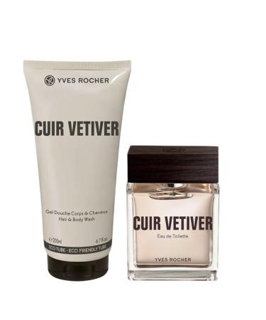 Yves Rocher Cuir V tiver Eau de Toilette & Perfumed Body Shower Gel for Men Set of 2-200 ml./6.7 fl.oz. and 50 ml./1.7 fl.oz.
