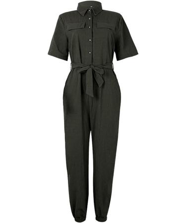 Mimacoo Green Overall Jumpsuit Set for Women - Short Sleeve Shirts and Long Pants Outfit - Size Large - Buy Online on SooperMarket.com