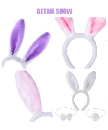 Rabbit Ears Headband Bunny Costume 3 Sets Rabbit Ears Headband and Tail Bow Tie for Adult Children Cosplay Christmas Carnival Party - Buy Online on SooperMarket.com