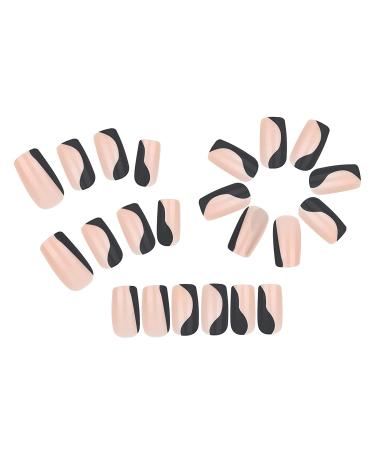 24 Pcs Short Coffin Press On Nails - Black Graffiti Acrylic Fake Nails with Glue for Women & Girls - Buy Online on SooperMarket.com