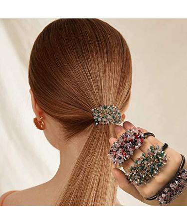 Handmade Crystal Rhinestone Hair Ties Set - Exquisite Ponytail Holders for Women and Girls - 2 PCS (Red and Green) - Buy Online on SooperMarket.com