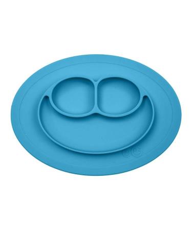 ez pz Mini Mat (Blue) - 100% Silicone Suction Plate with Built-in Placemat for Infants + Toddlers - First Foods + Self-Feeding - Comes with a Reusable Travel Bag - 6 Months+