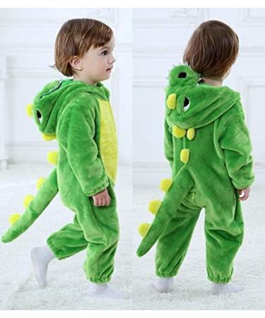 Alltops Baby Toddler Cartoon Dinosaur Jumpsuit Romper | Flannel Animal Pajamas Onesie | Green Dinosaur 18-24 Months - Buy Online on SooperMarket.com