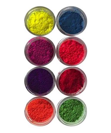 FLUORESCENT NEON LUMINOUS SET 8 colors Petal Dust (4 grams each container) Yellow, orange, green, blue, violet, rose, pink, red . By Oh! Sweet Art Corp