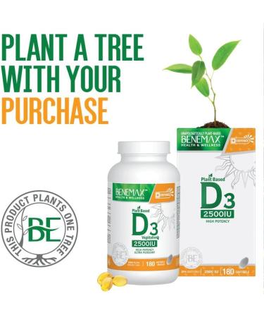 Benemax Vitamin D3 2500 IU For Healthy Bones Teeth and Helps Prevent Vitamin D Deficiency Plant Based & Vegan 180 Day Supply - Buy Online on SooperMarket.com