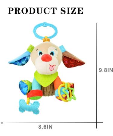 Hanging Car Seat Stroller Toy with Teether - Soft Plush Dog Design for Babies 6-12 Months | Soothing Teething Toy for 3-6 Months | Newborn Gifts for Boys and Girls - Buy Online on SooperMarket.com