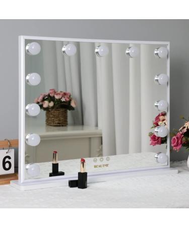 BEAUTME 20.47 x 16.22 Lighted Vanity Mirror with 3-Color Lighting & Magnification â€“ Tabletop & Wall Mounted - Buy Online on SooperMarket.com