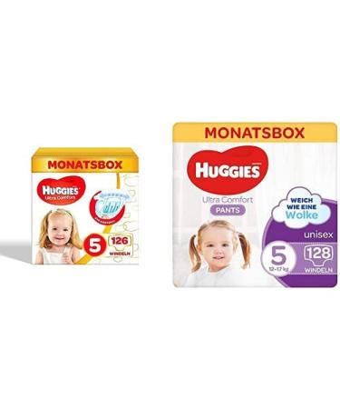 Bundle of Huggies Ultra Comfort Baby Windles Size 5 (11 25 kg) 126 pieces + Huggies Ultra Comfort Pants size 5 12 to 17 kg 128 diapers monthly box monthly pack large pack of diapers size.5 + Pants Gr.5