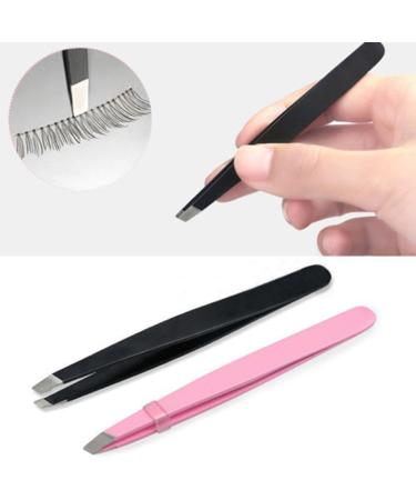 Professional Beauty Eyebrow Tweezers Slanted Tip Stainless Steel Tweezer Black - Buy Online on SooperMarket.com