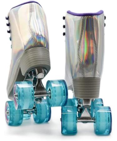 FoxySkate Roller Skates Women  Double Row & 4 Wheels Shiny Roller Skates for Women and Men  Adjustable  Indoor and Outdoor Roller Skates for Girls  7-10 US HOLOGRAPHIC 9 - Buy Online on SooperMarket.com